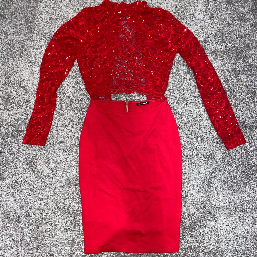 NWOT FashionNova Red Lace Mini Dress